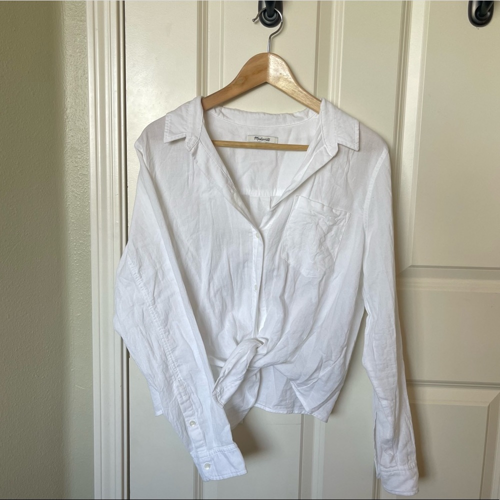 Madewell White Tie-Front Shirt, White